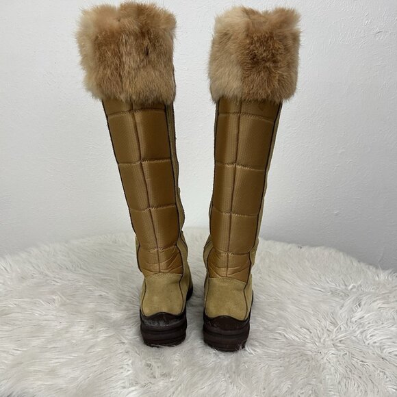 VTG Y2K Baby Phat Tan Faux Fur Trim Lace Up Knee High Boot Quilted Retro Sz 8.5B - Picture 6 of 12
